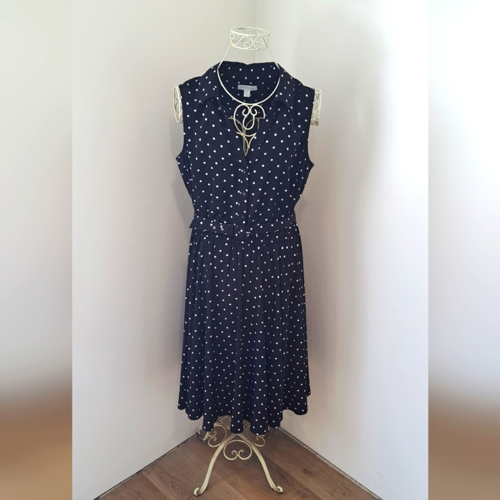 Charter Club Womens Black & White  Retro Classic Polka Dot Sundress, Size 12.